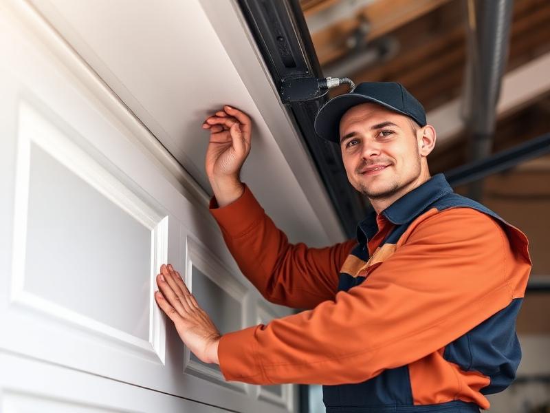 Professional garage door technician at work